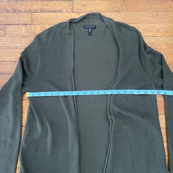 Eileen Fisher Green Open Front Ribbed Cardigan Size S Organic Slub Cotton - Picture 5 of 7